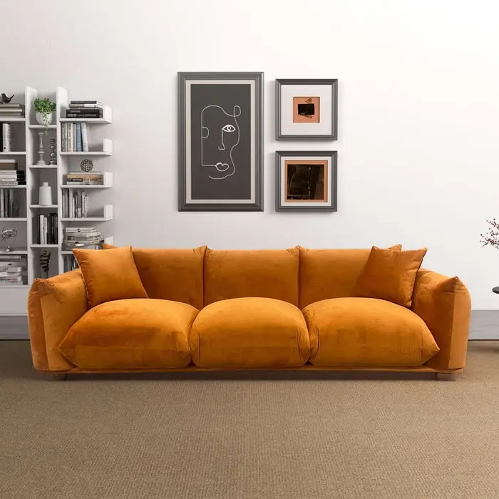 Arlo Modern 3 Seater Burnt Orange Velvet Sectional Couch Living Room Ashcroft