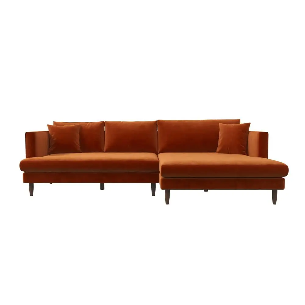 Denise Modern Living Room Orange Velvet Corner Right-Facing Sectional Sofa Ashcroft
