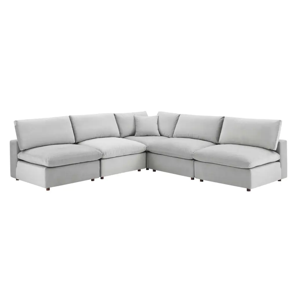 Ergode Commix Down Filled Overstuffed Performance Velvet 5-Piece Sectional Sofa Light Gray