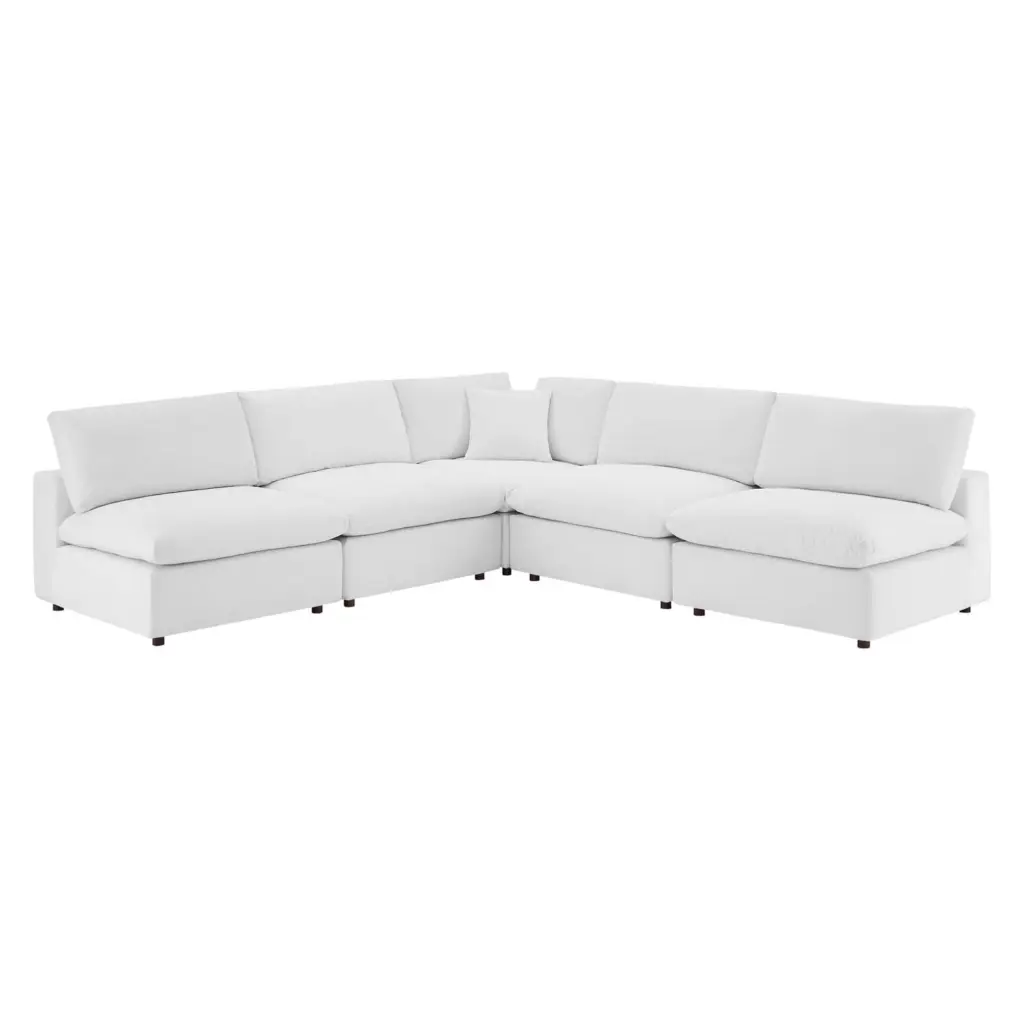Ergode Commix Down Filled Overstuffed Performance Velvet 5-Piece Sectional Sofa White