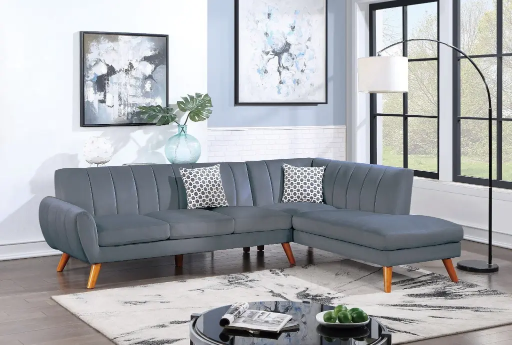 Classic Velvet Fabric 2pc Sectional Set Dark Gray Sofa and Chaise Pillows Esofastore