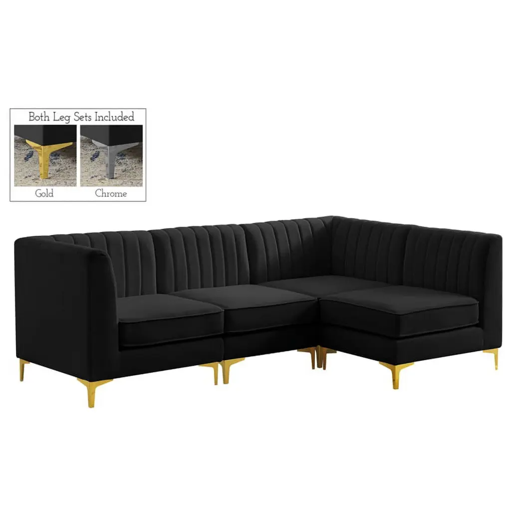 Meridian Furniture Alina Black Velvet Modular Sectional Sofa