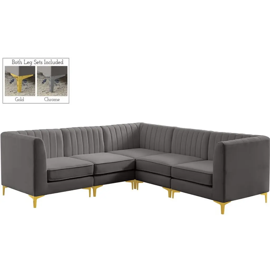 Meridian Furniture Alina Grey Velvet Modular Sectional Sofa Stylish Homes