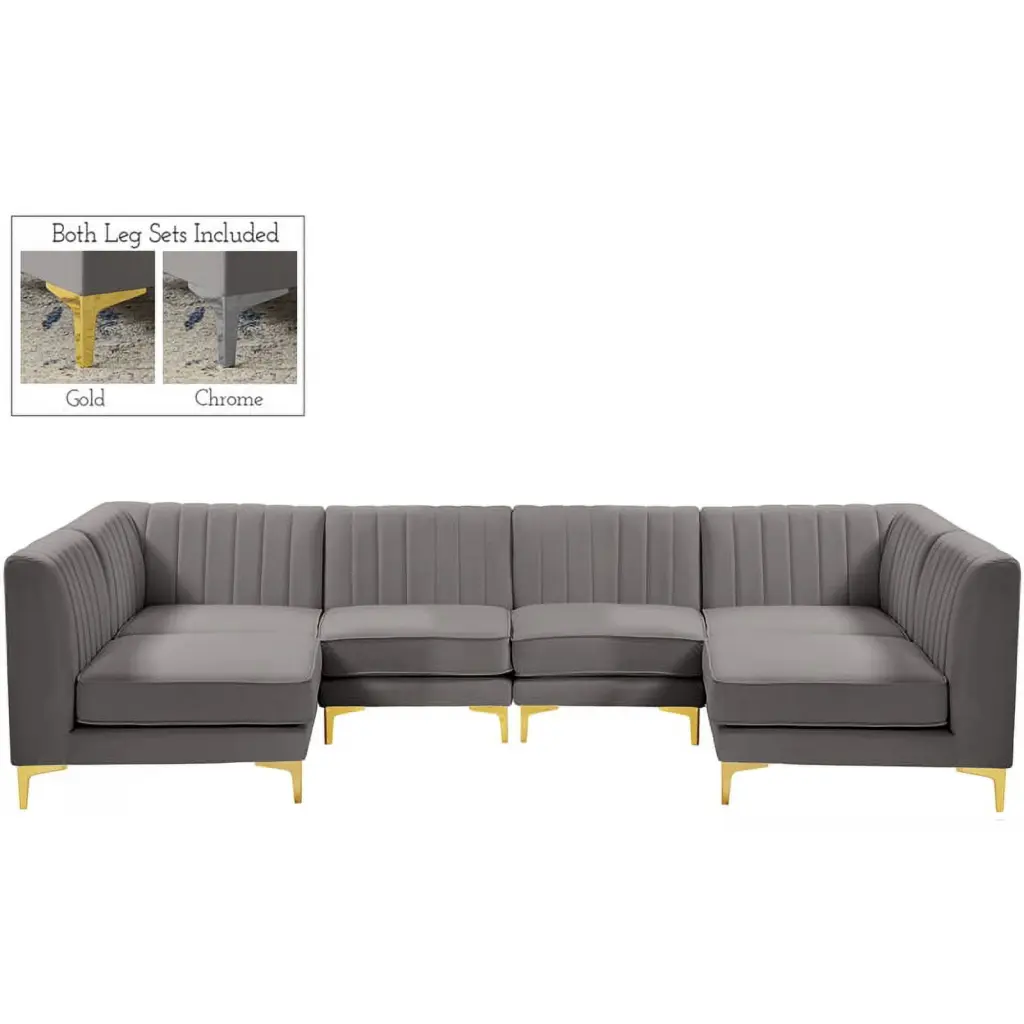 Meridian Furniture Alina Grey Velvet Modular Sectional Sofa Contemporary Home