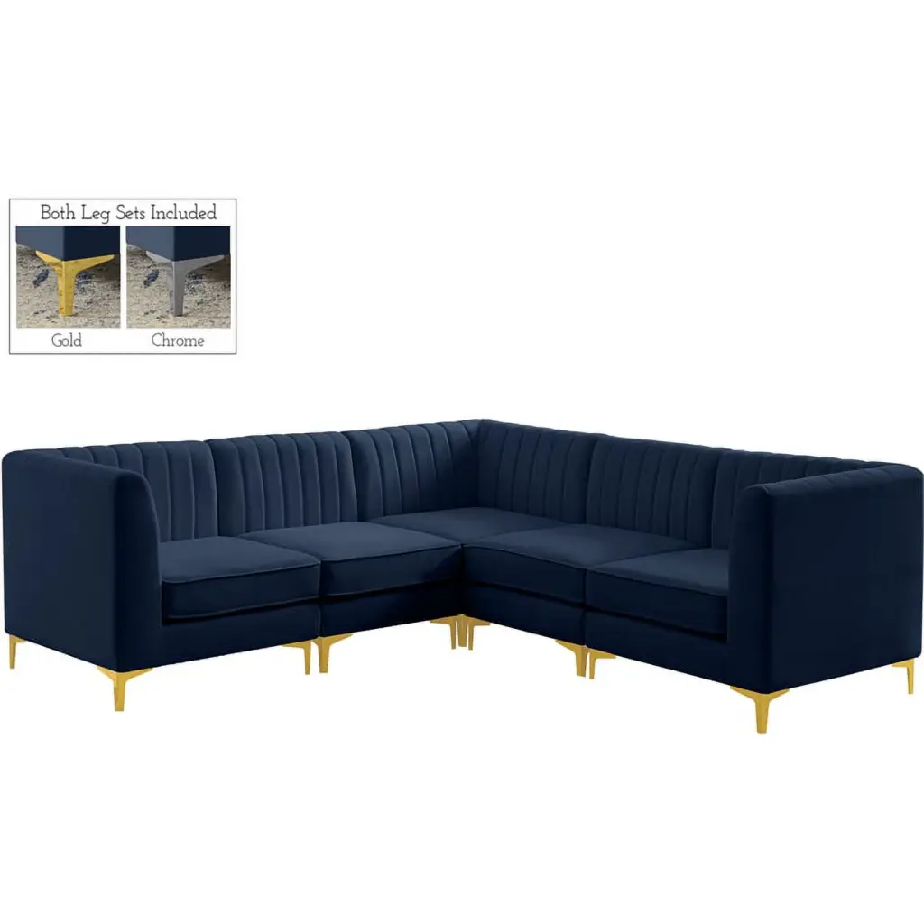 Meridian Furniture Alina Navy Velvet Modular Sectional Sofa Modern Living Room