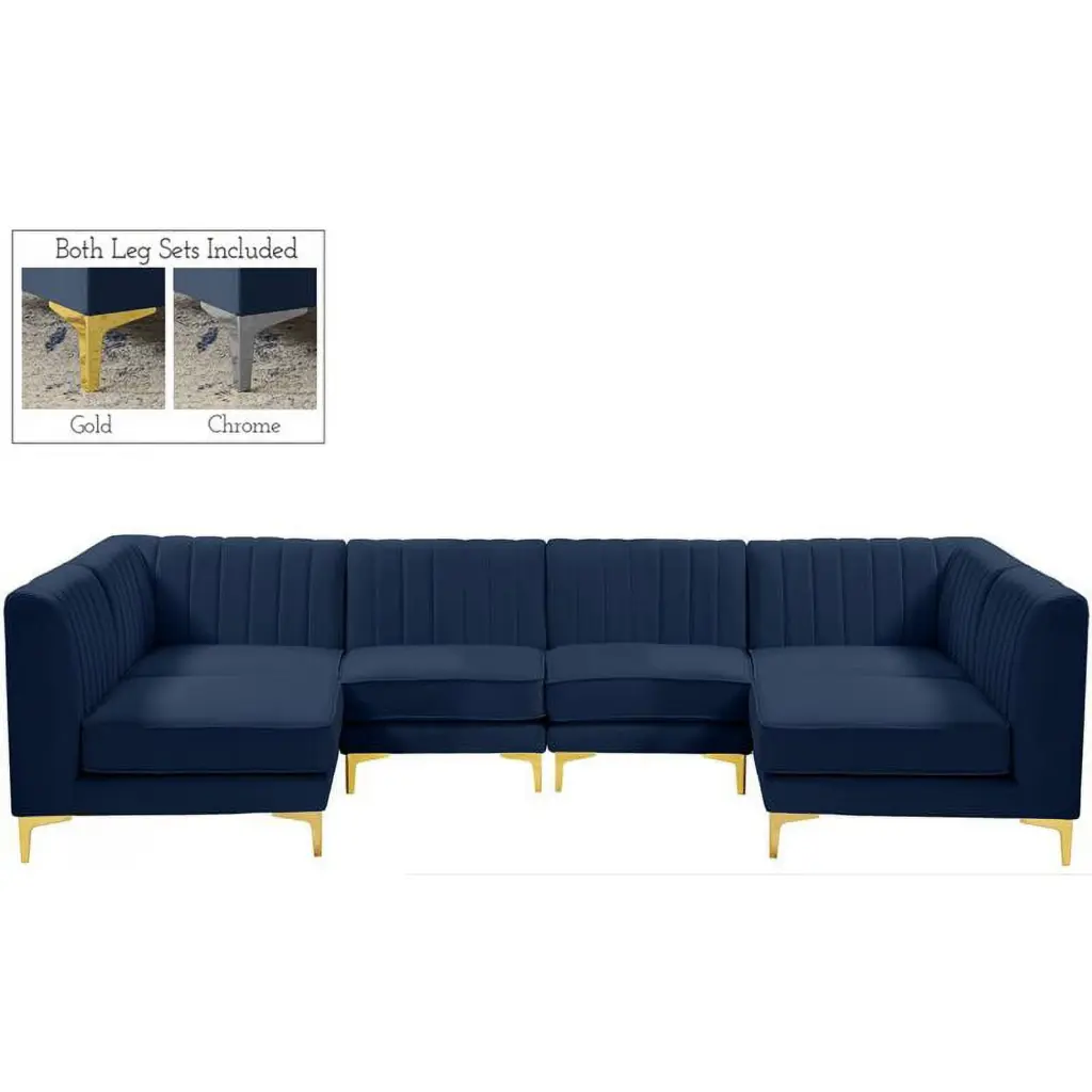 Meridian Furniture Alina Navy Velvet Modular Sectional Sofa Luxurious Living Room