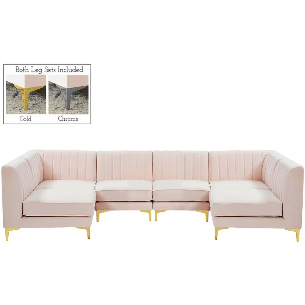 Meridian Furniture Alina Pink Velvet Modular Sectional Sofa Comfortable Seating