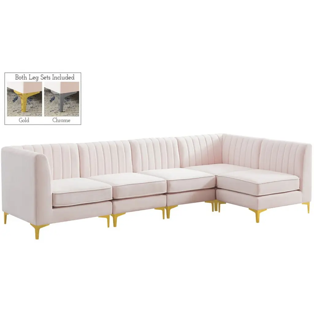Meridian Furniture Alina Pink Velvet Modular Sectional