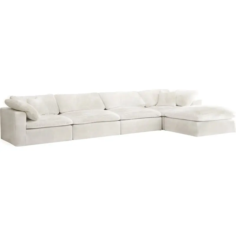 Meridian Furniture Cozy Cream Velvet Modular Sectional Sofa Living Room