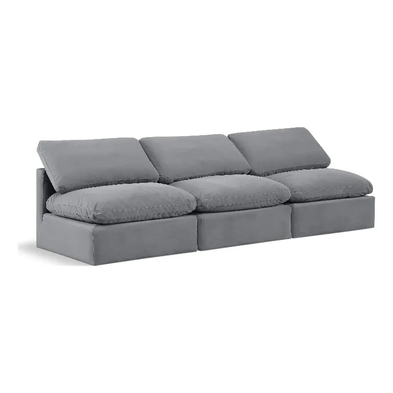 Meridian Furniture Indulge 105 Contemporary Gray Velvet Modular Sectional Sofa