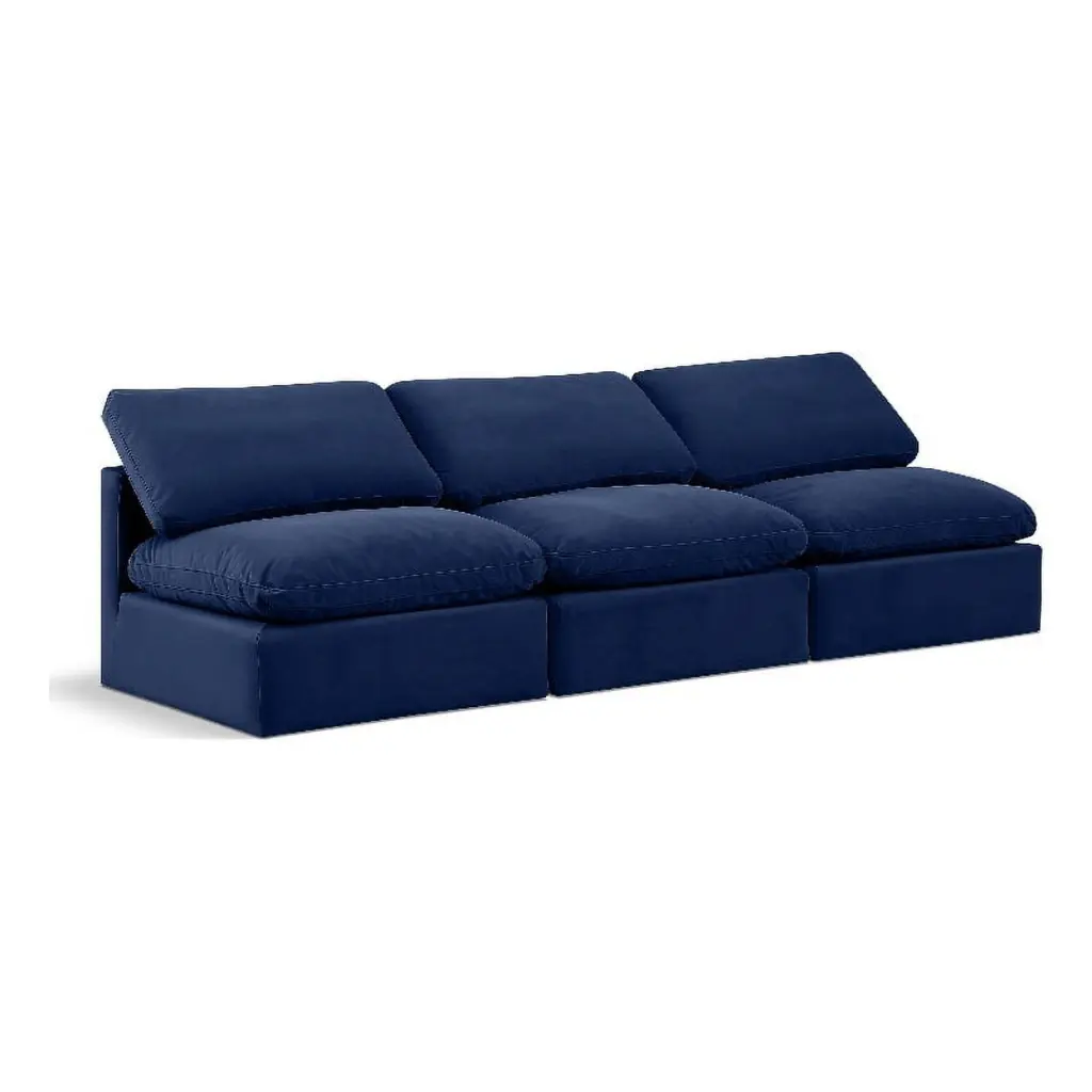 Meridian Furniture Indulge 105 Contemporary Navy Velvet Modular Sectional Sofa