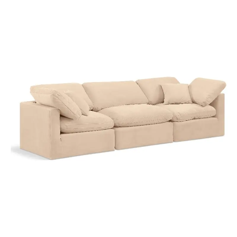 Meridian Furniture Indulge 94 Contemporary Beige Velvet Modular Sofa