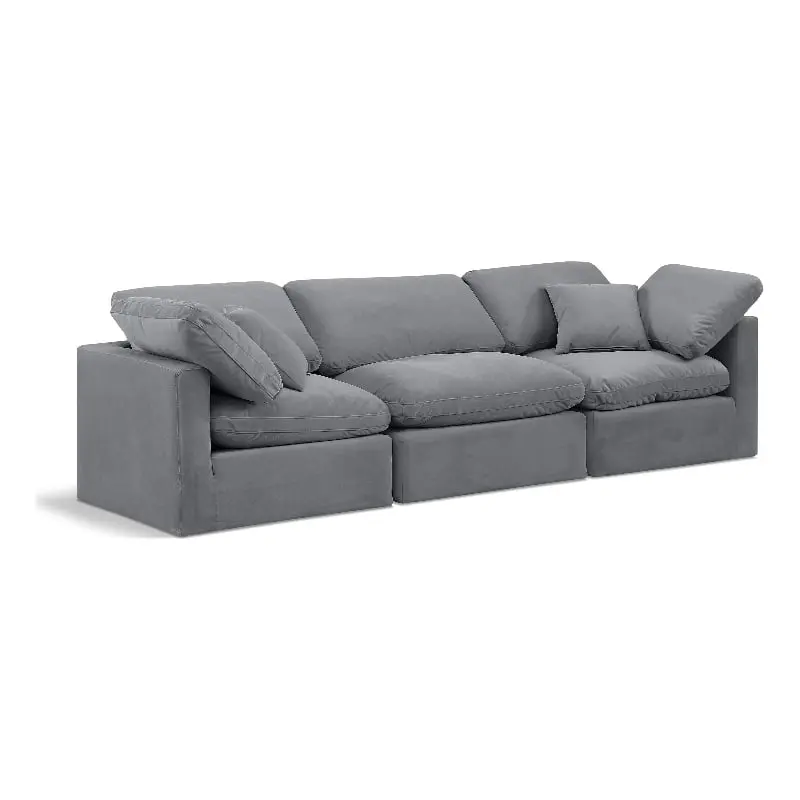 Meridian Furniture Indulge 94 Contemporary Gray Velvet Modular Sofa