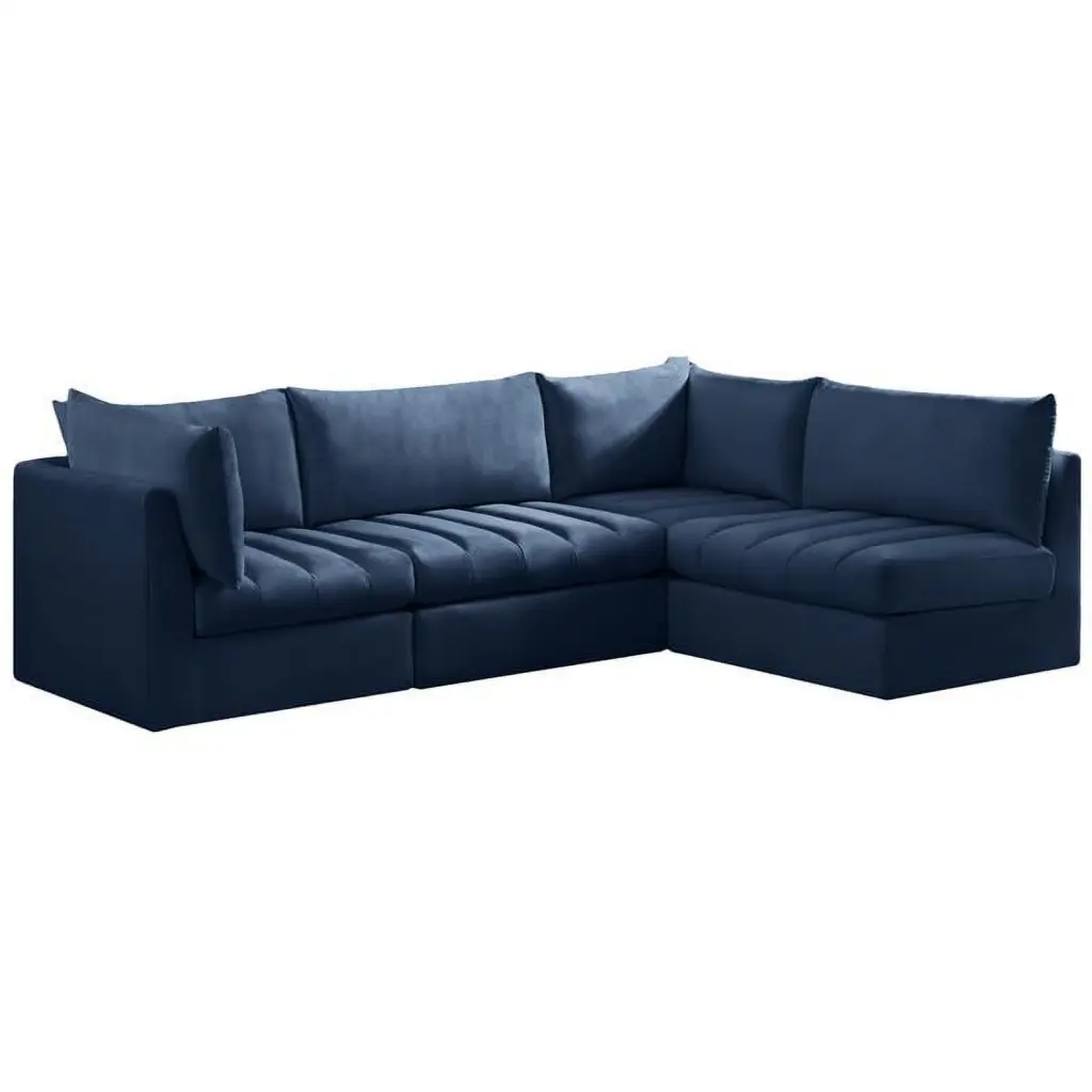 Meridian Furniture Jacob Navy Velvet Modular Sectional - Plush Upholstered Sofa Set