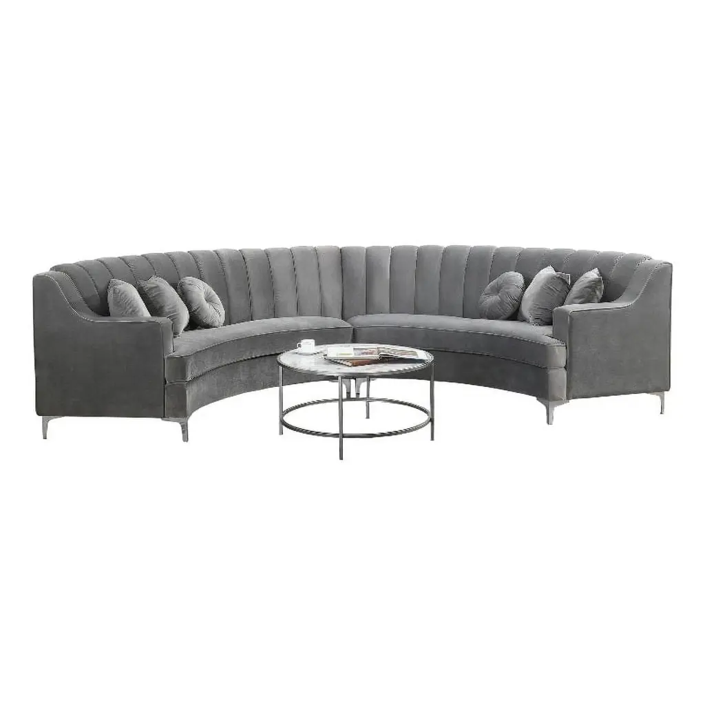 Pemberly Row 141 Curved Symmetry Modern Velvet Sectional Sofa Gray - Elegant Living Room Couch