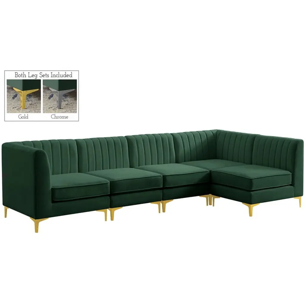 Pemberly Row Modern Green Velvet Modular Sectional Sofa Contemporary Living