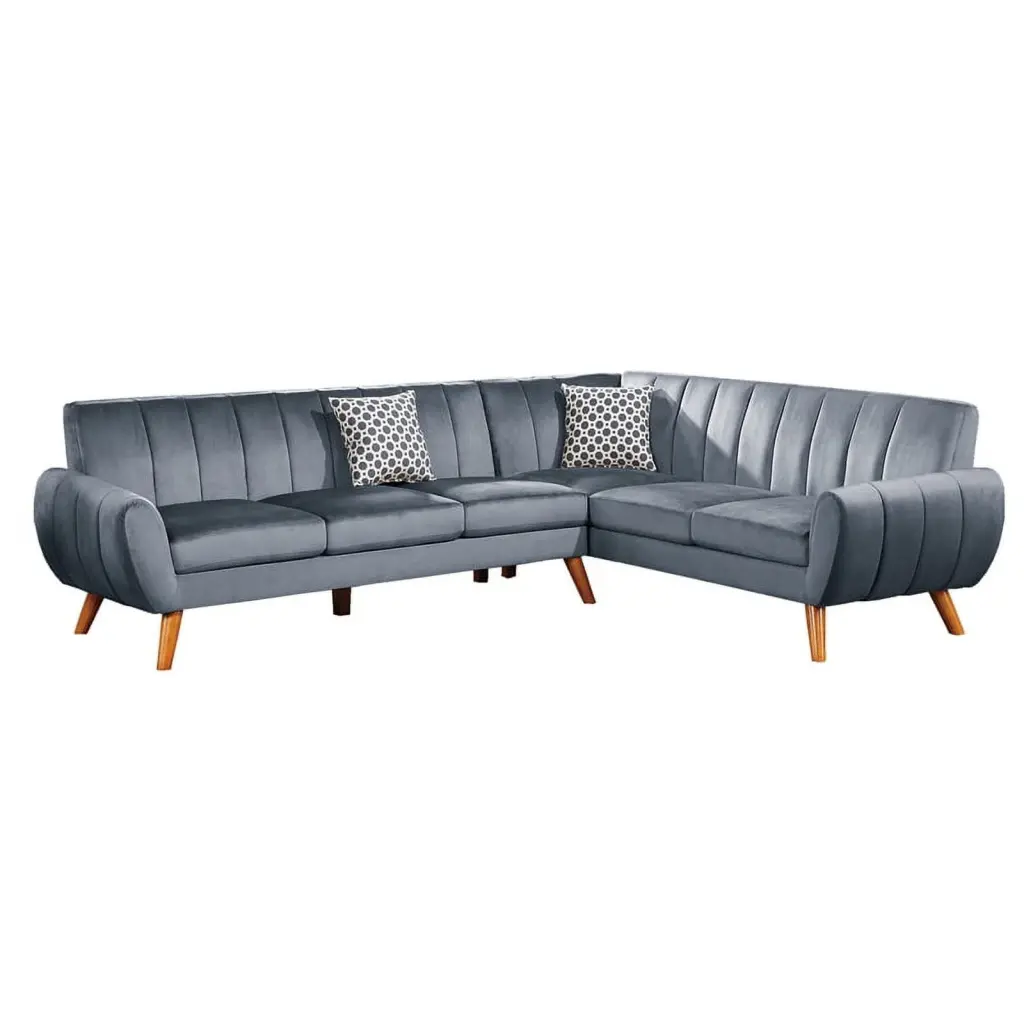 Poundex 2-Piece Upholstered Velvet Sectional Sofa Dark Gray