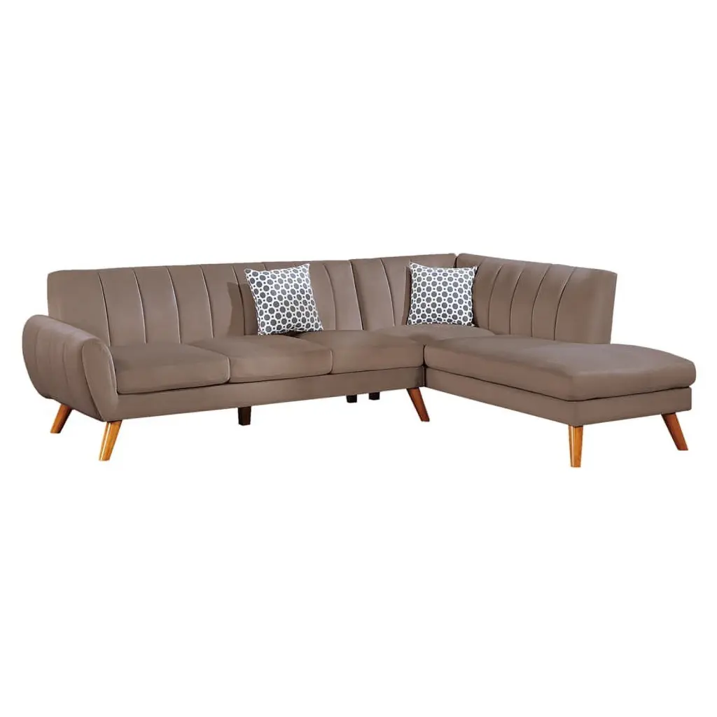 Poundex 2-Piece Velvet Sectional Sofa Curved Armrest Light Brown Living Room