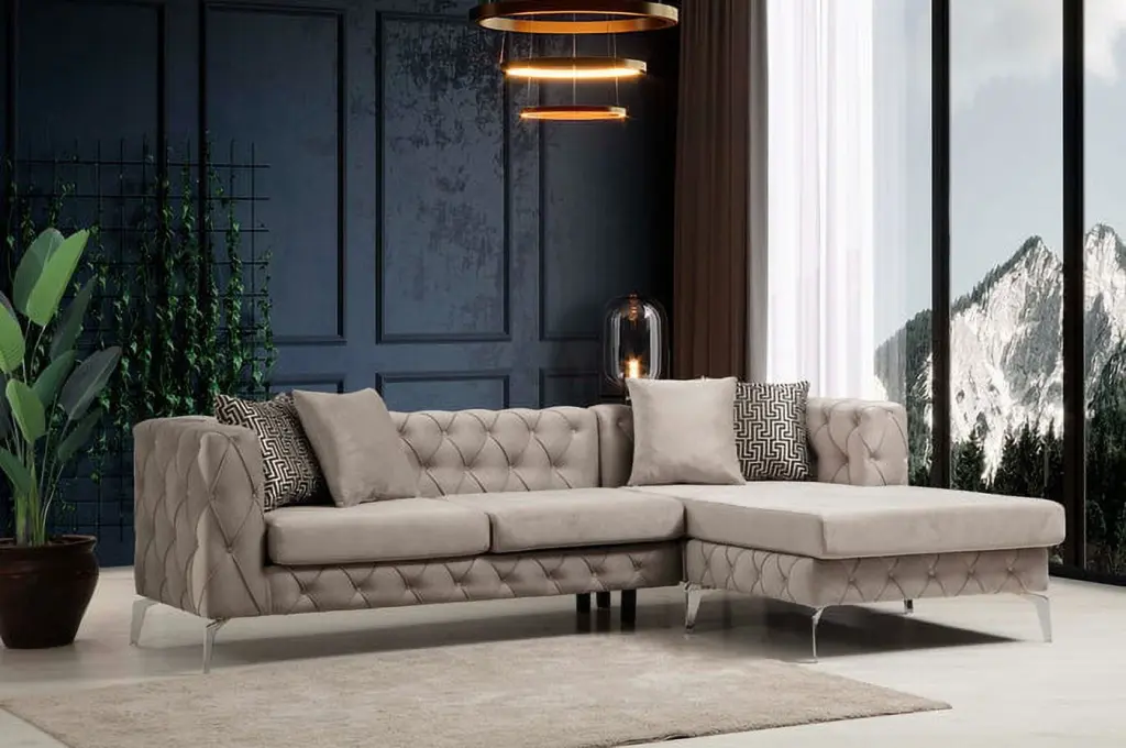 Apenino Velvet Gray Reversible Sectional Sofa Modern Living Room Luxury Furniture Staffora Furniture
