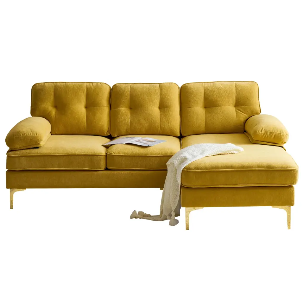 83 Modern Sectional Sofas Couches Velvet L-Shaped Couches Living Room Bedroom Yellow unknown