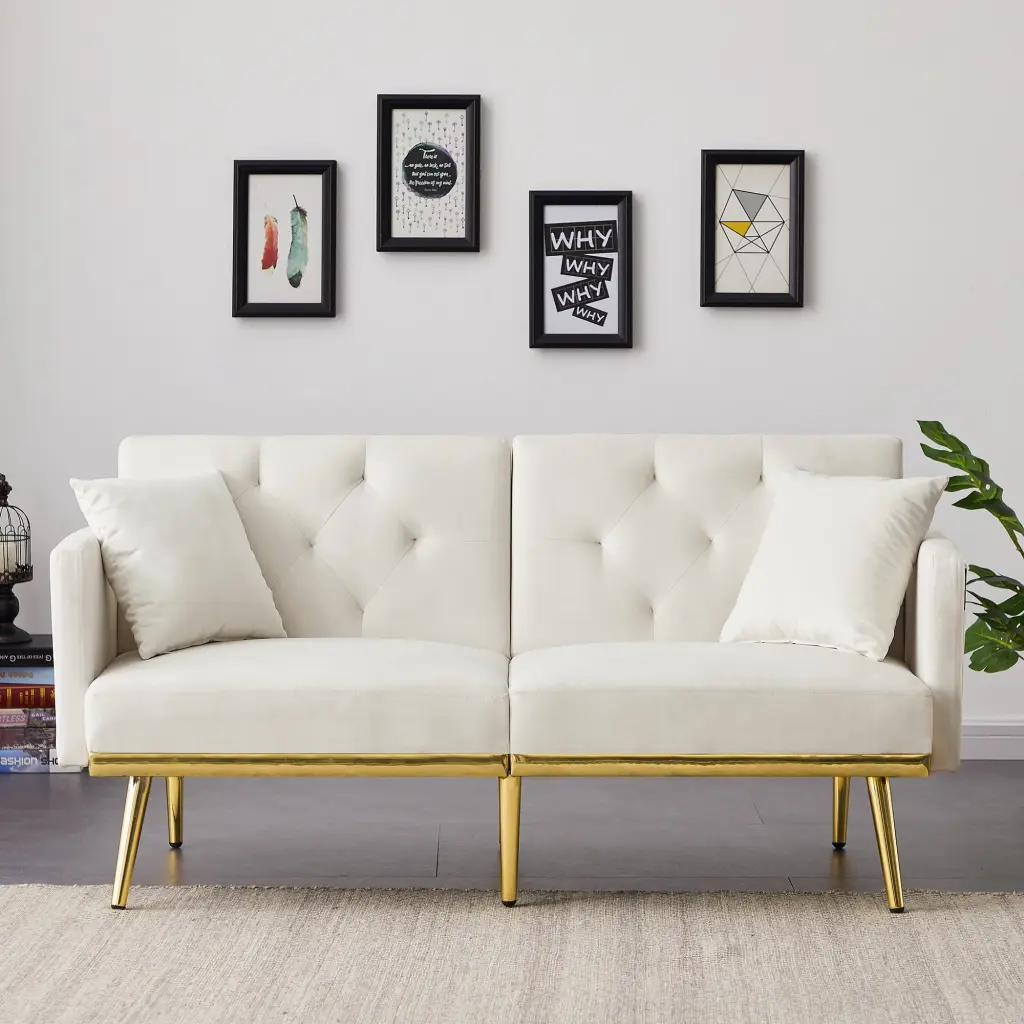 CoSoTower White Velvet Sofa Bed Convertible Sleeper