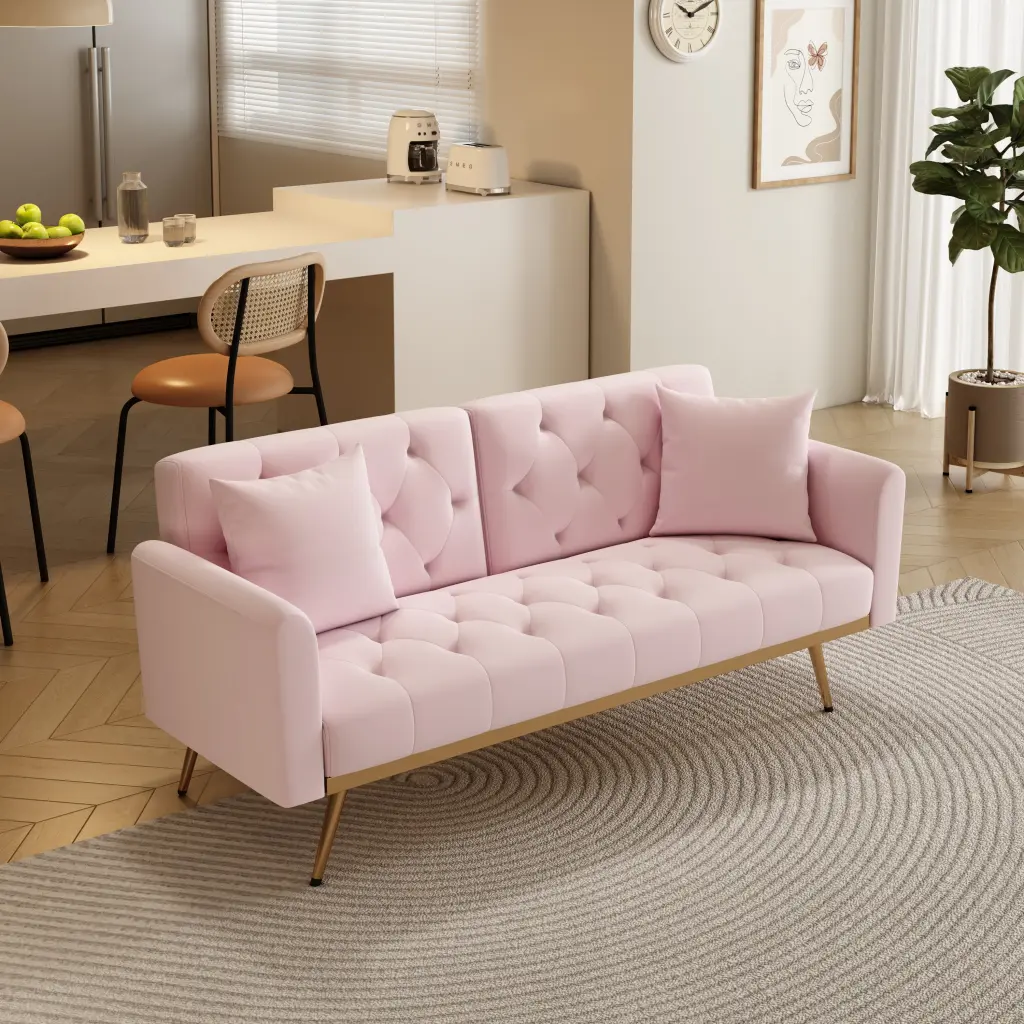 Homiyad 68.3 Inch Pink Velvet Sofabed Easy to Assemble
