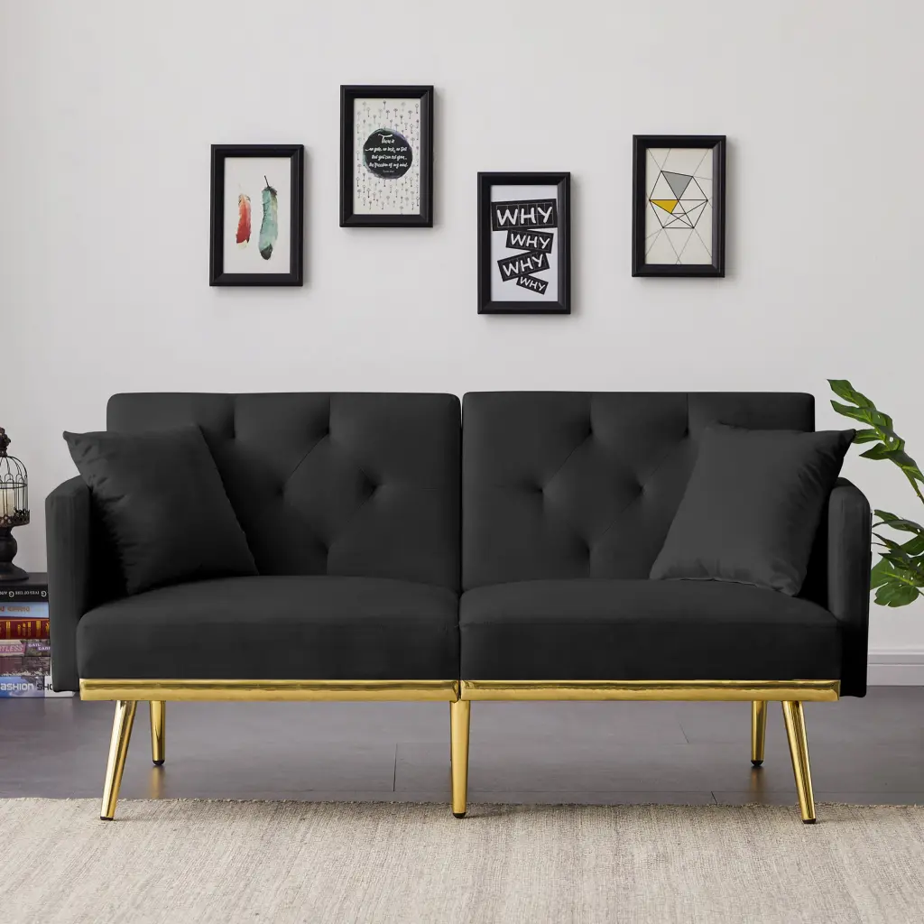 Black Velvet Sofa Bed 49092 Convertible Sleeper Miekor