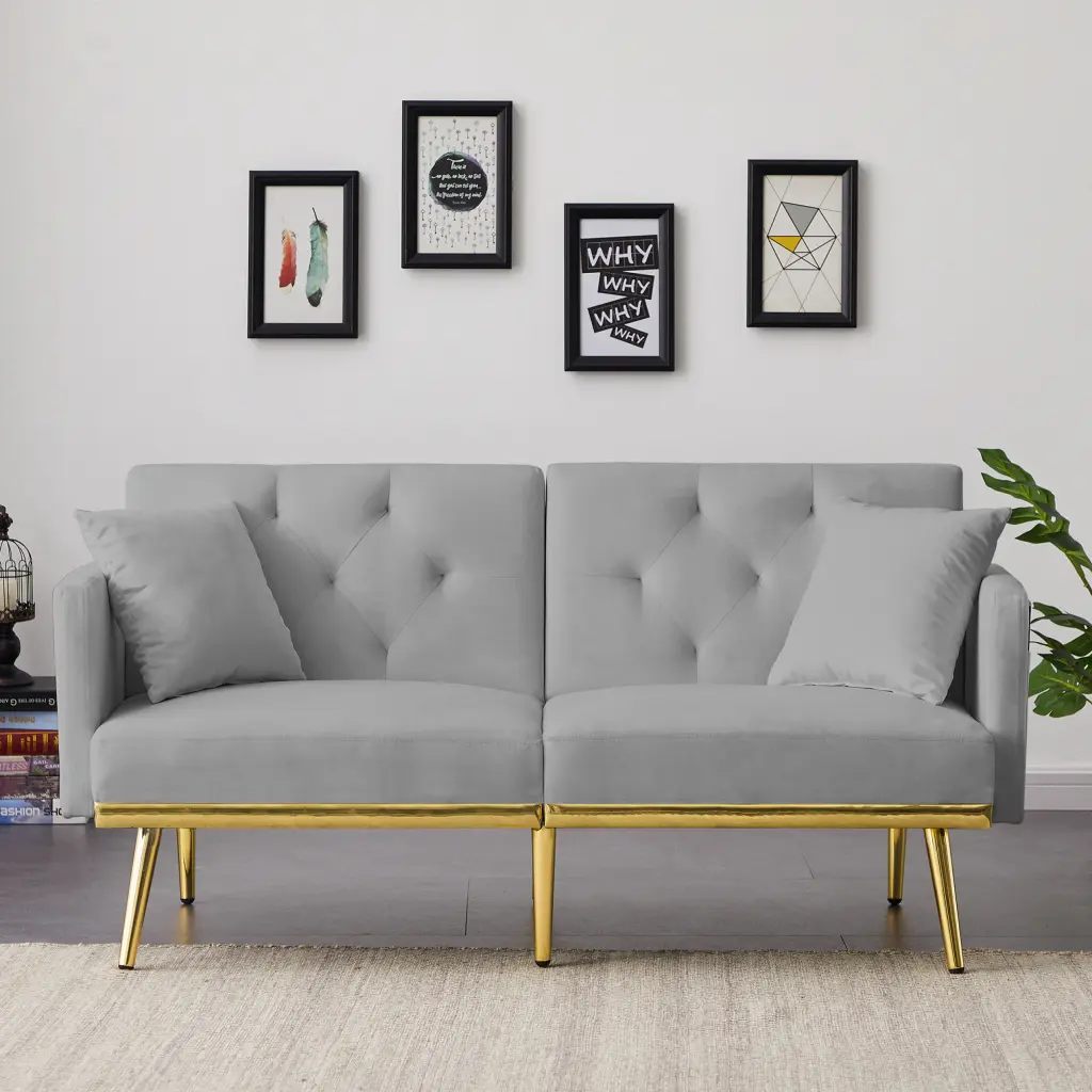 Grey Velvet Sofa Bed 55732 Convertible Sleeper Miekor