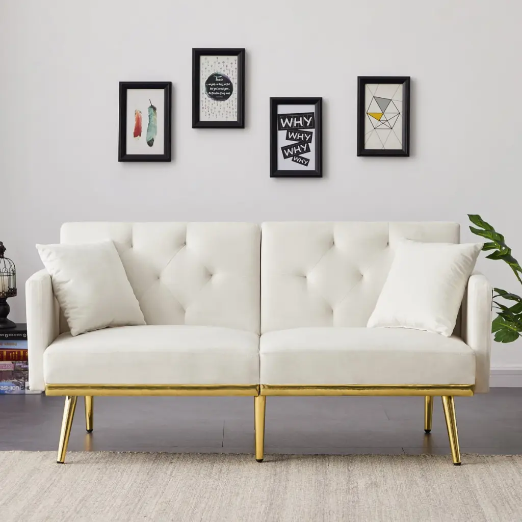 White Velvet Sofa Bed 49090 Convertible Sleeper Miekor