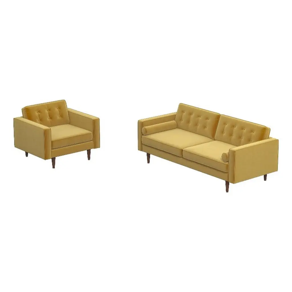 Tery Mid Century Modern Living Room Velvet Loveseat and Lounge Chair Set Gold - Luxury Sofa Set Ashcroft