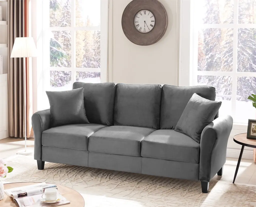 Modern Velvet 3-Seater Modular Sectional Couch Armrests and Pillows Gray ARCTICSCORPION