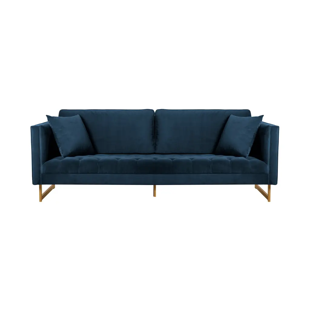 Lenox Blue Velvet Sofa Brass Legs Armen Living
