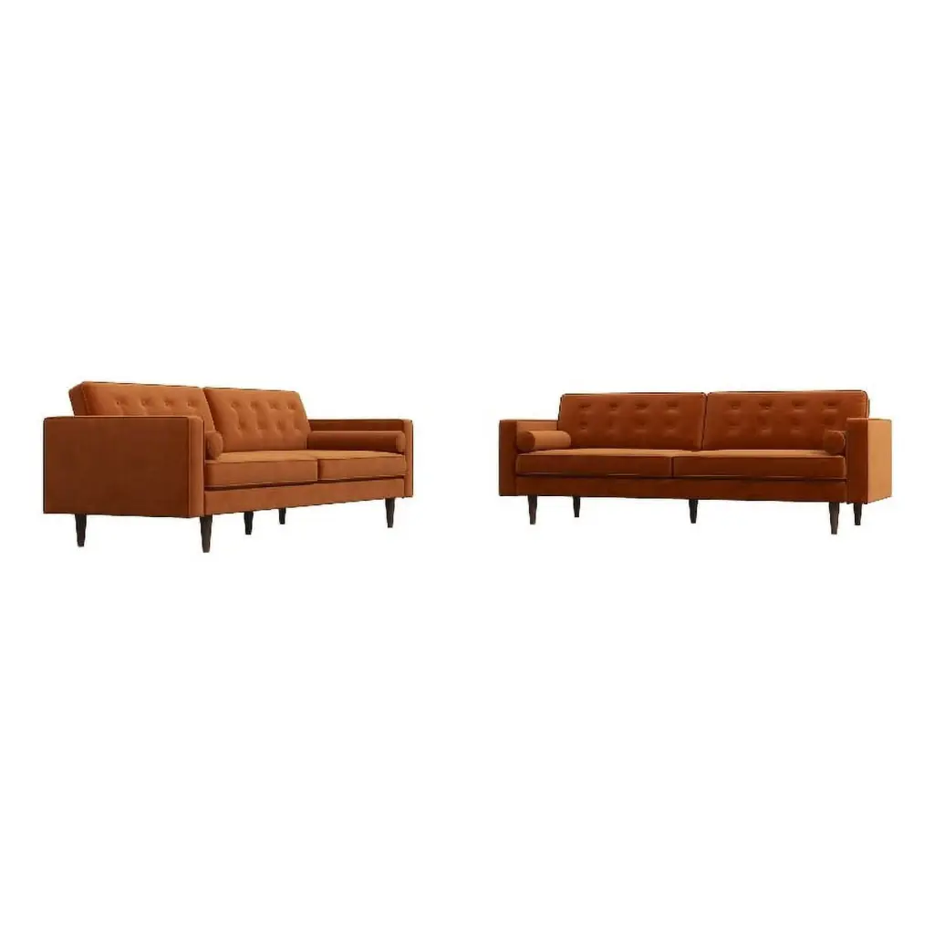Kase Modern Orange Velvet 2-Piece Sofa Set Living Room Ashcroft