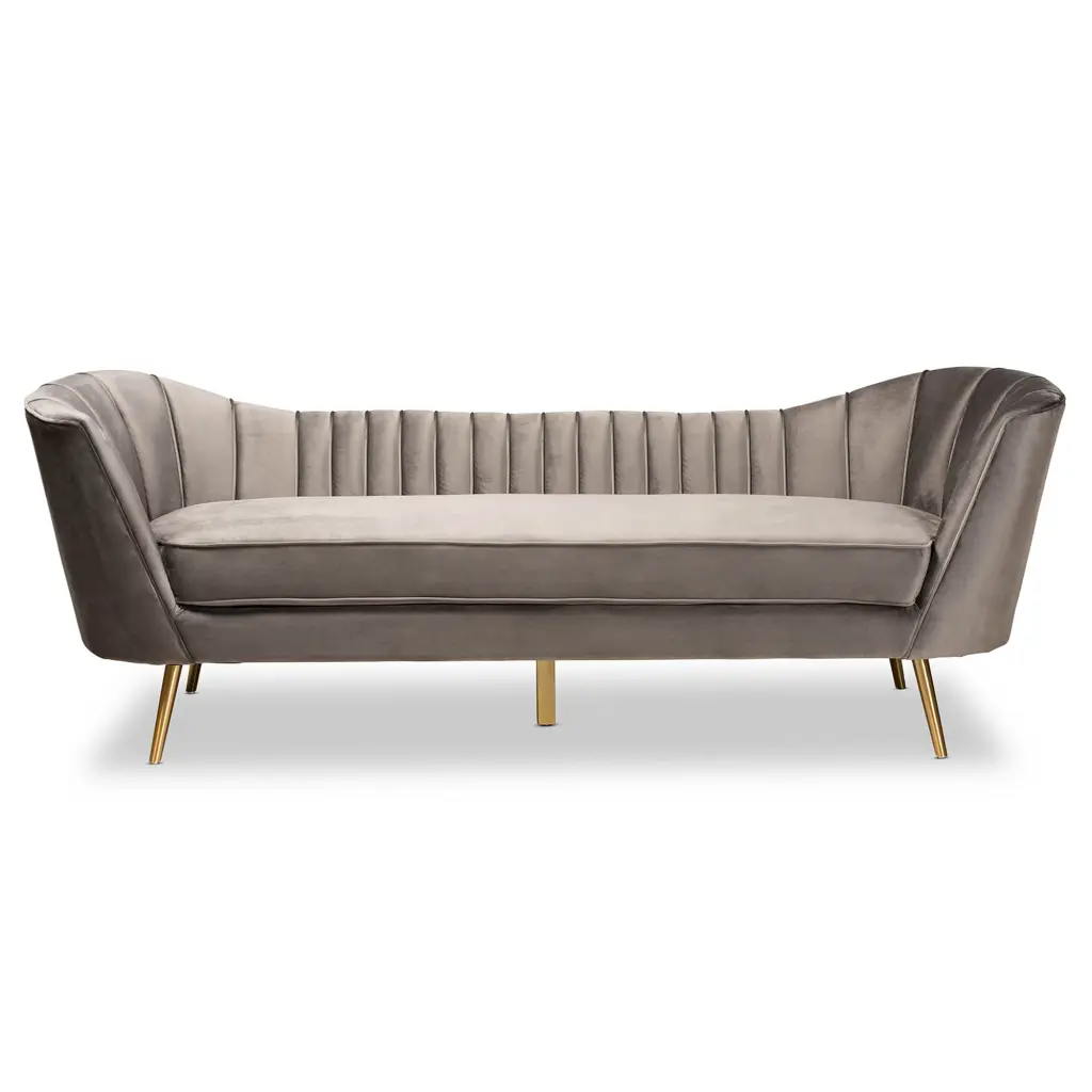 Baxton Studio Kailyn Grey Velvet Sofa Gold Legs