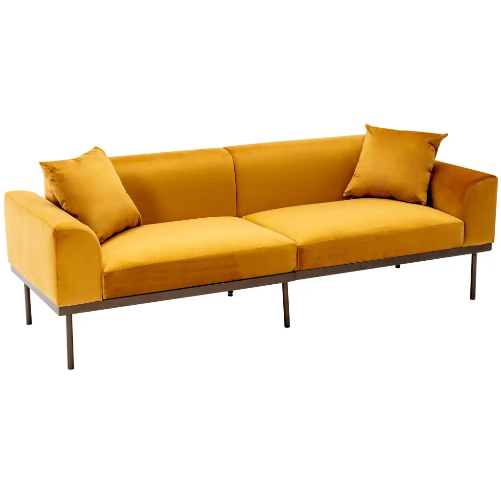 BaytoCare Modern Velvet Loveseat Sofa Metal Legs and 2 Pillows - Mustard Color Living Room or Bedroom