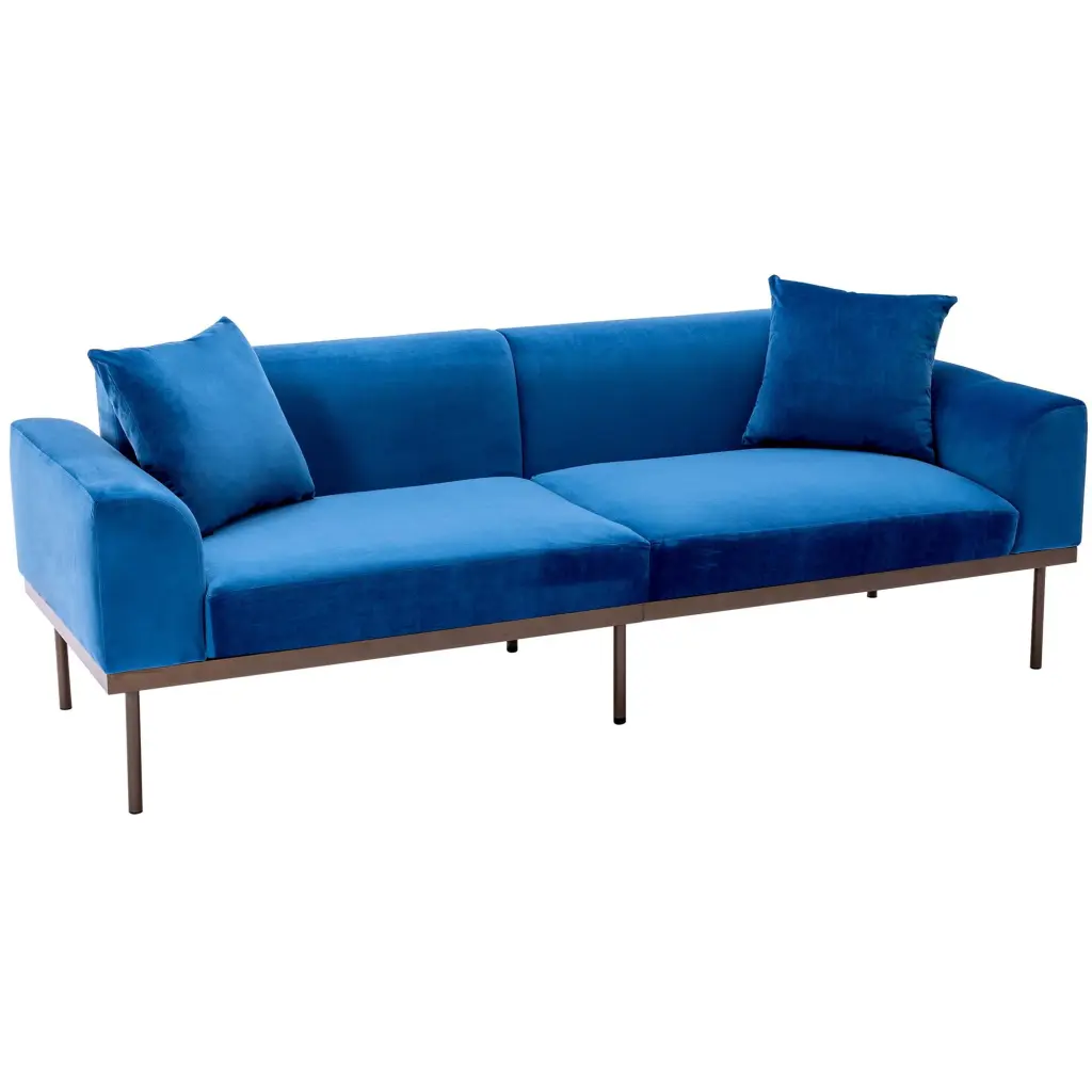 BaytoCare Modern Velvet Loveseat Sofa Metal Legs and 2 Pillows - Blue Color Living Room or Bedroom