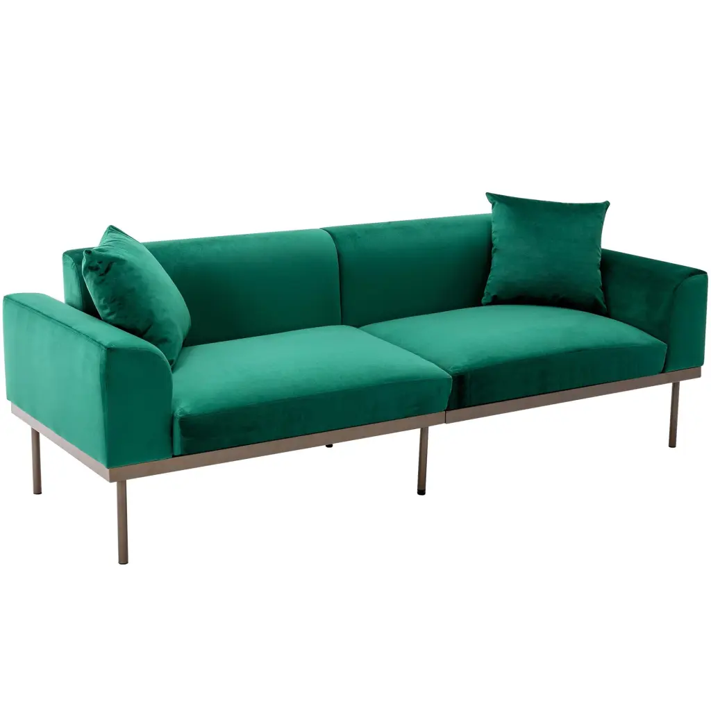 BaytoCare Modern Velvet Loveseat Sofa Metal Legs and 2 Pillows - Green Color Living Room or Bedroom