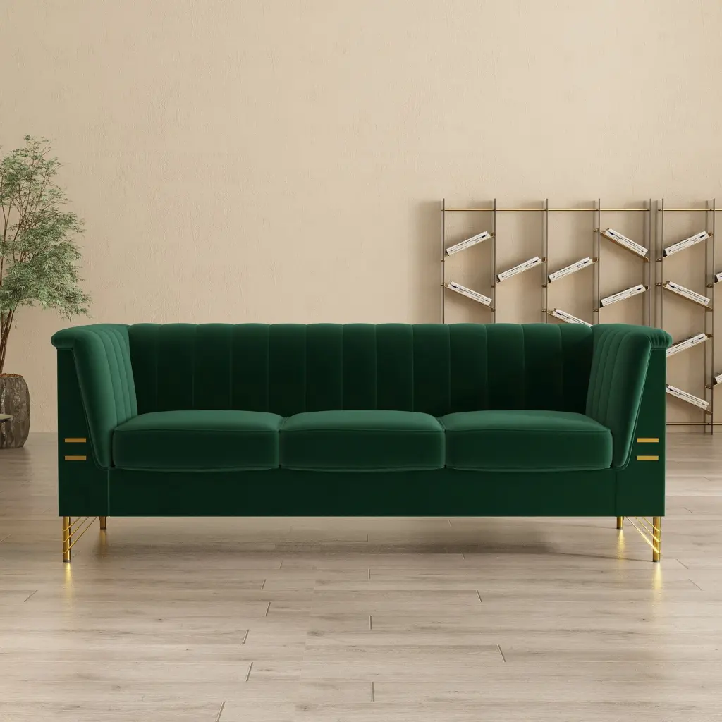 82.67 Velvet Upholstered Sofa Modern 3 Seating Couch Foam Cushions and Metal Legs Bed Bath & Beyond
