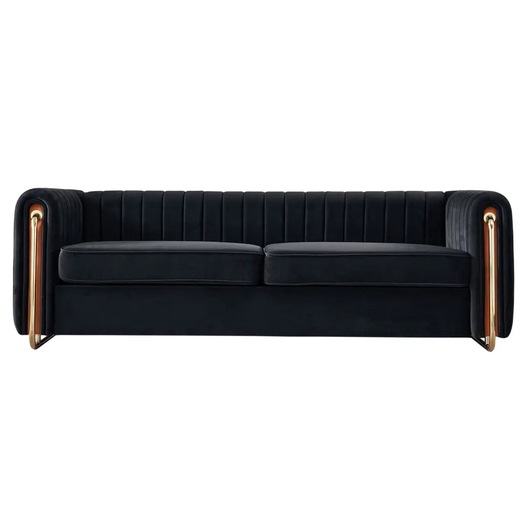 84.25 Inch Contemporary Velvet Sofa Couch Living Room Black CNCJ