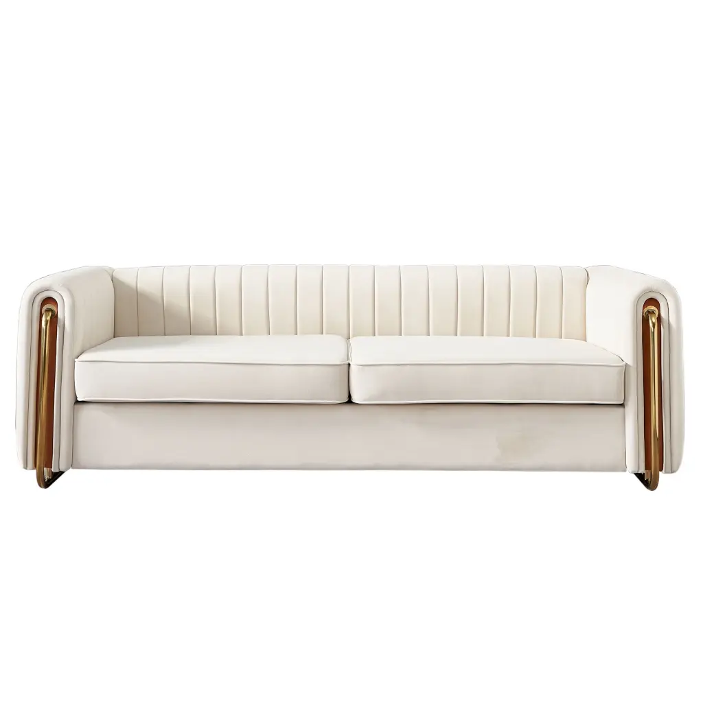 84.25 Inch Contemporary Velvet Sofa Couch Living Room Beige CNCJ
