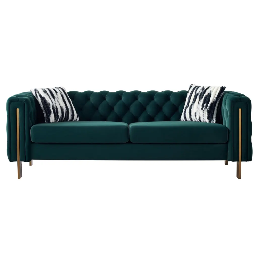 CoSoTower Modern Velvet Sofa Green Color Tufted Square Arm Living Room Couch