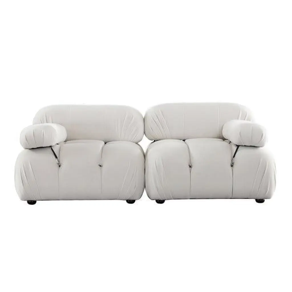 Paloma 2 Piece Modular 74 Inch Sofa Light Cream Velvet Diamond Sofa