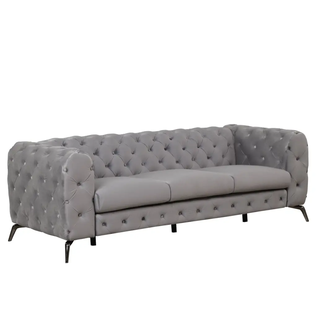 Elegant 85.5 Gray Velvet Upholstered Sofa Modern 3 Seater Couch Living Room HATNOKIL