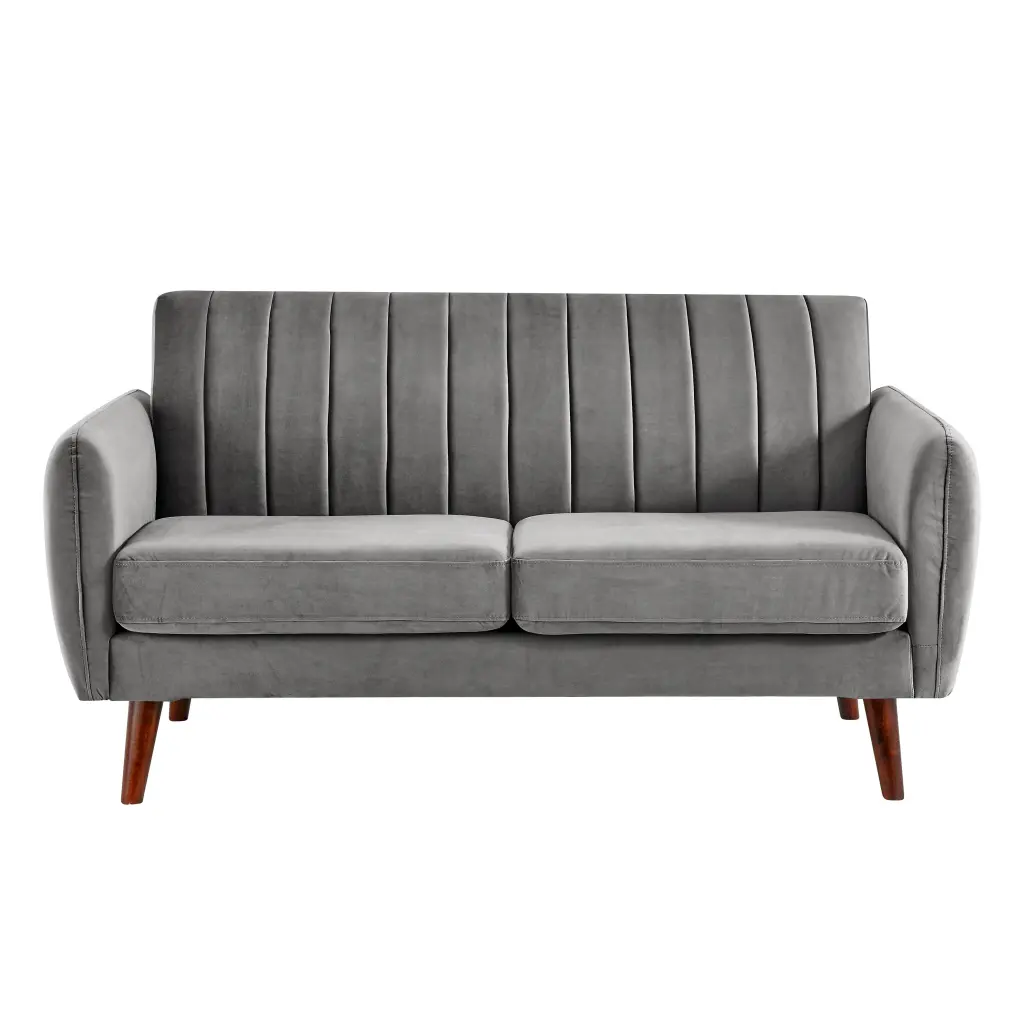 Home Meridian Mid-Century Modern Grey Velvet Sofa - Flannel Upholstered Living Room Couch