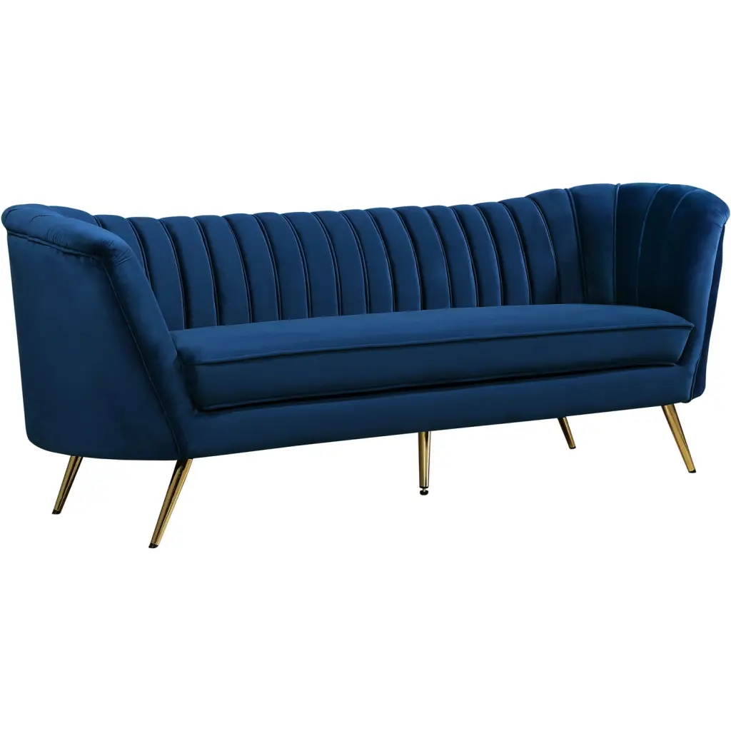 Homestock Antique Appeal Navy Velvet Sofa Living Room Luxury Comfort