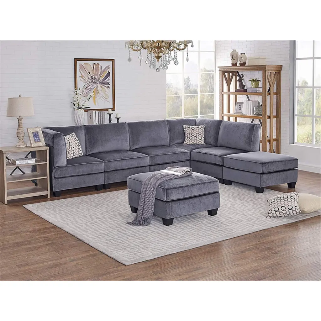 Homestock Medieval Majesty Gray Velvet 7-Piece Modular Sectional Sofa