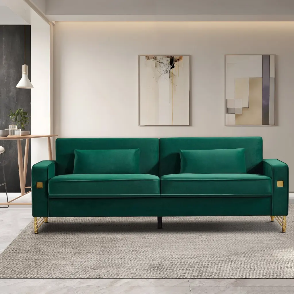 85.44 Inch Modern Velvet Couch Gold Legs Living Room JUSTSHIK