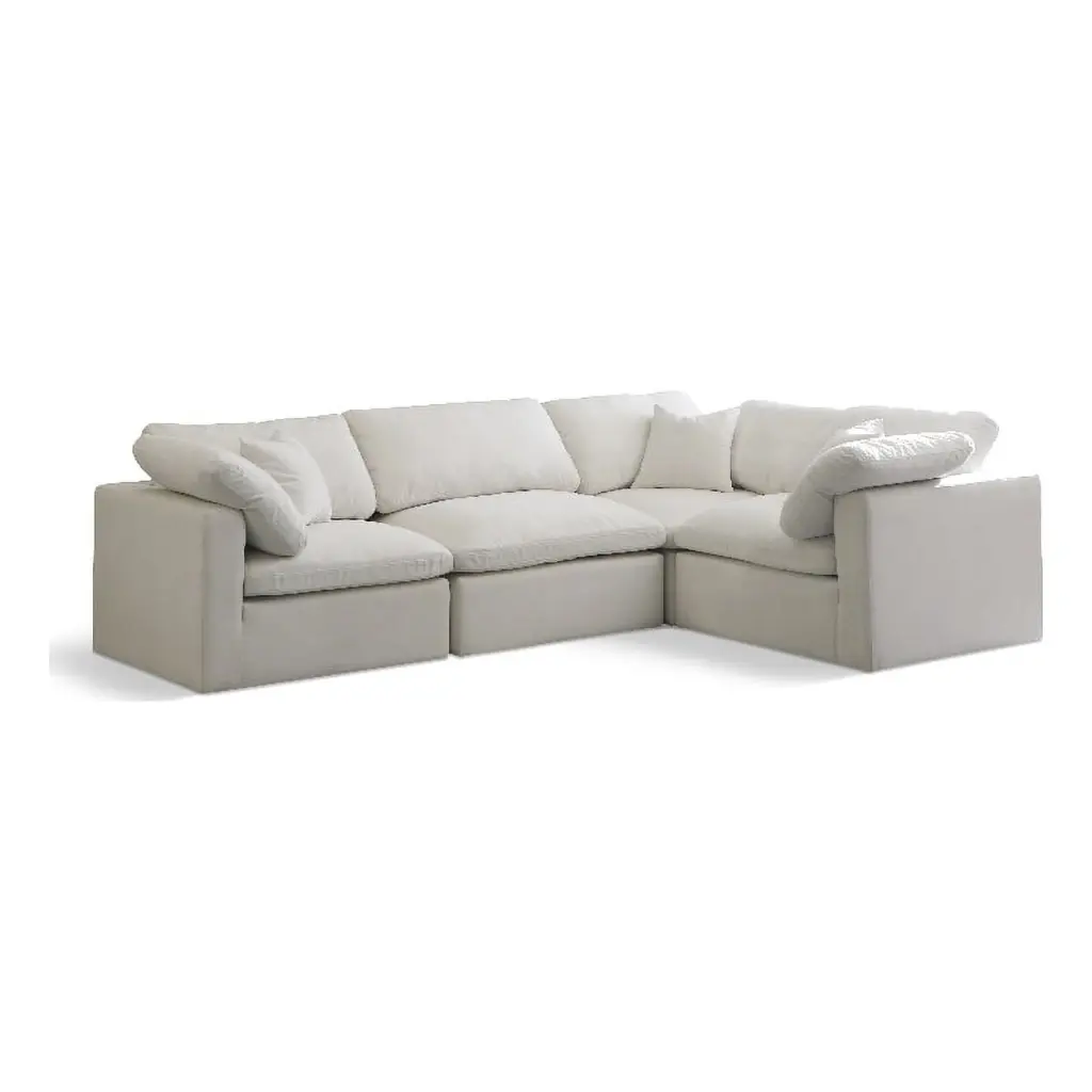 Maklaine Contemporary Cream Velvet Modular Sectional Sofa Wedge Seating