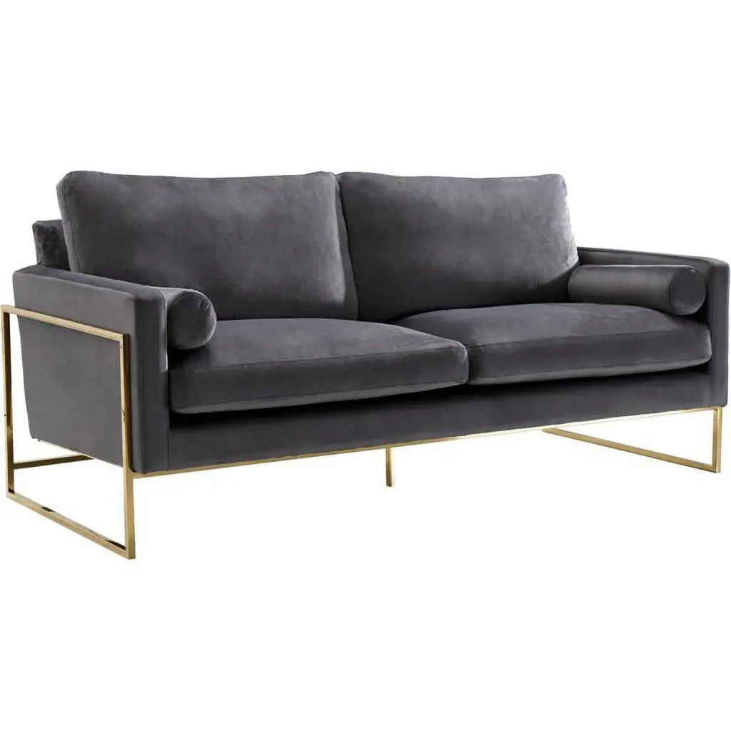 Maklaine Contemporary Gray Velvet Upholstered Sofa Modern Living Room