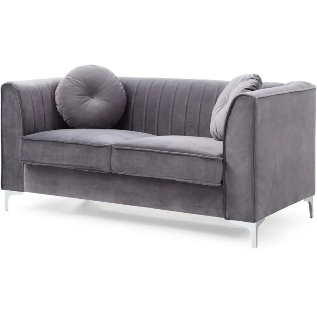 Maklaine Contemporary Soft Velvet Loveseat Gray Finish